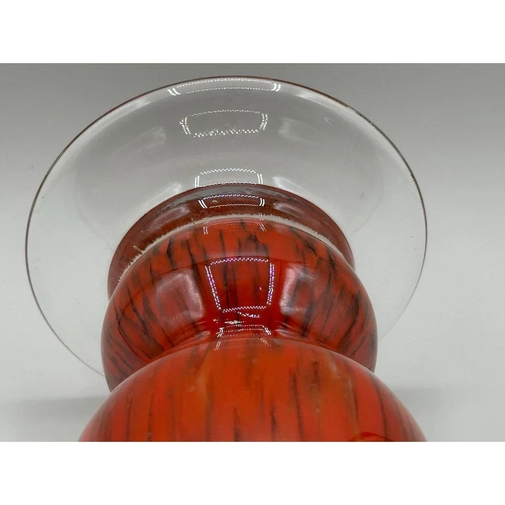 Vintage Pier 1 Imports 15-inch Red & Brown Glass Pillar Candlestick Holder